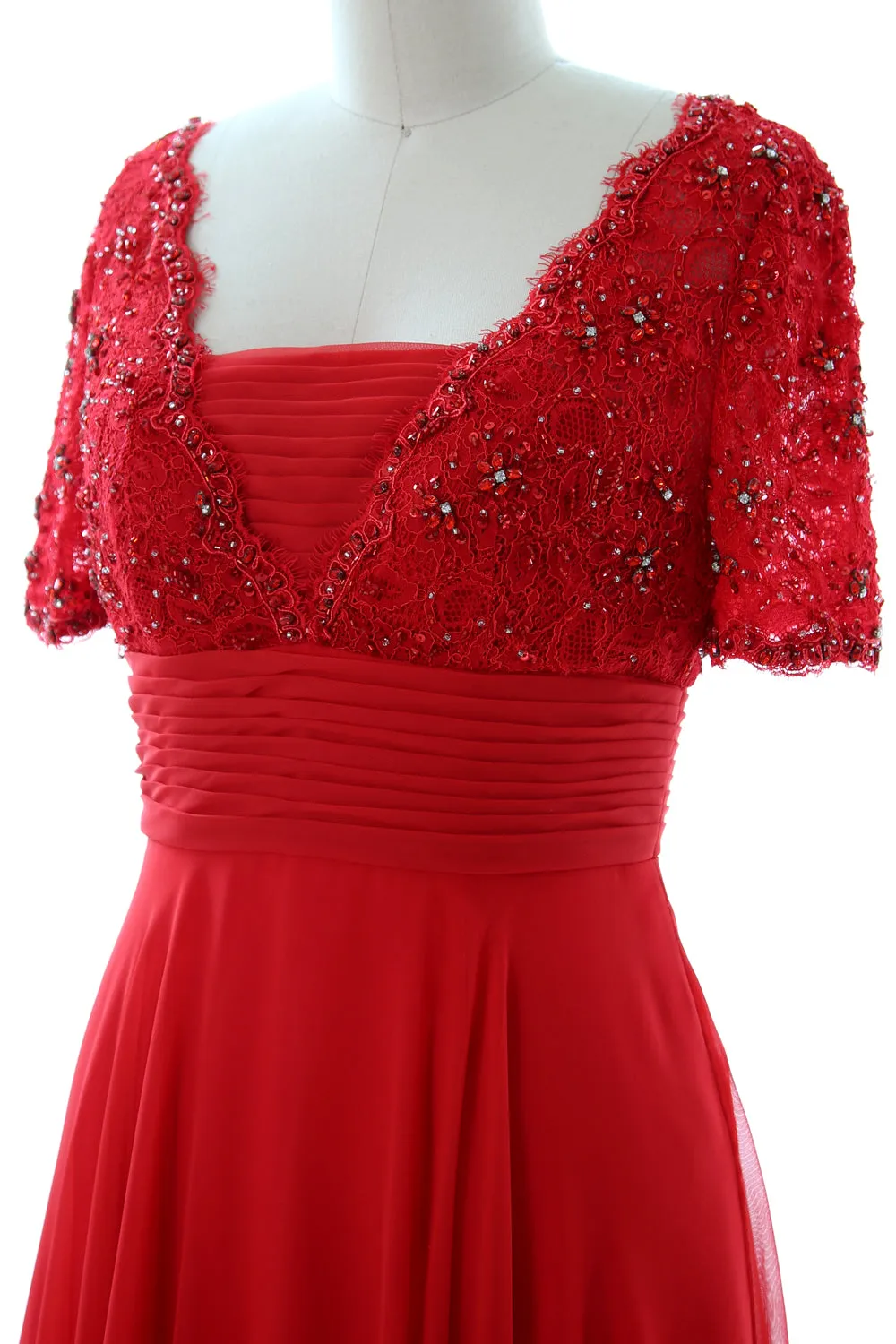 MACloth Women Mother of Bride Dress Short Sleeves Lace Wedding Party Formal Gown