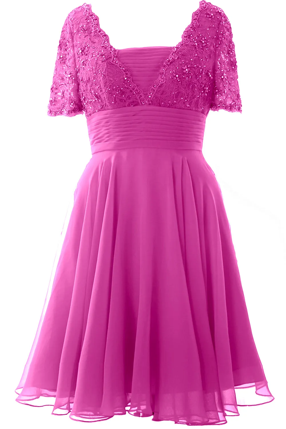 MACloth Women Mother of Bride Dress Short Sleeves Lace Wedding Party Formal Gown