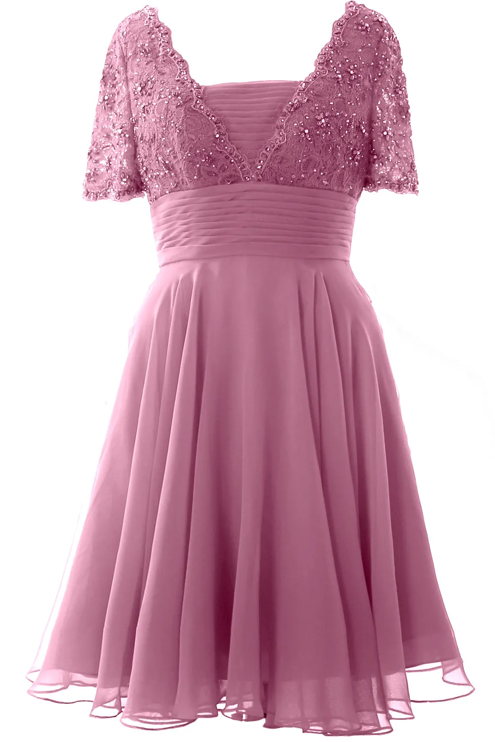 MACloth Women Mother of Bride Dress Short Sleeves Lace Wedding Party Formal Gown