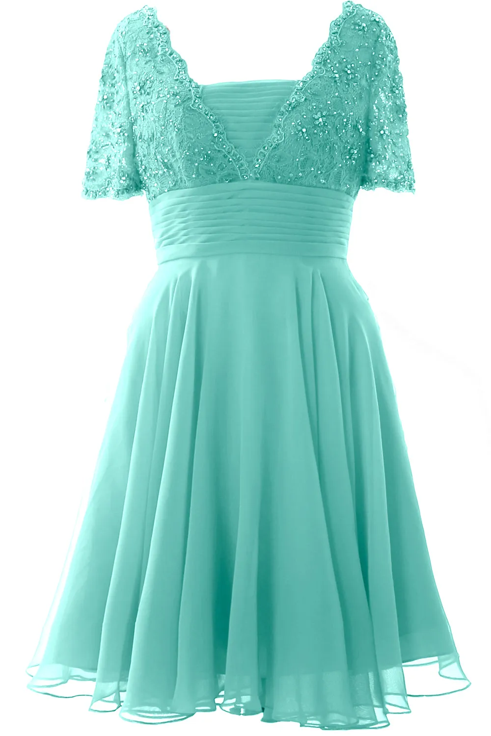 MACloth Women Mother of Bride Dress Short Sleeves Lace Wedding Party Formal Gown