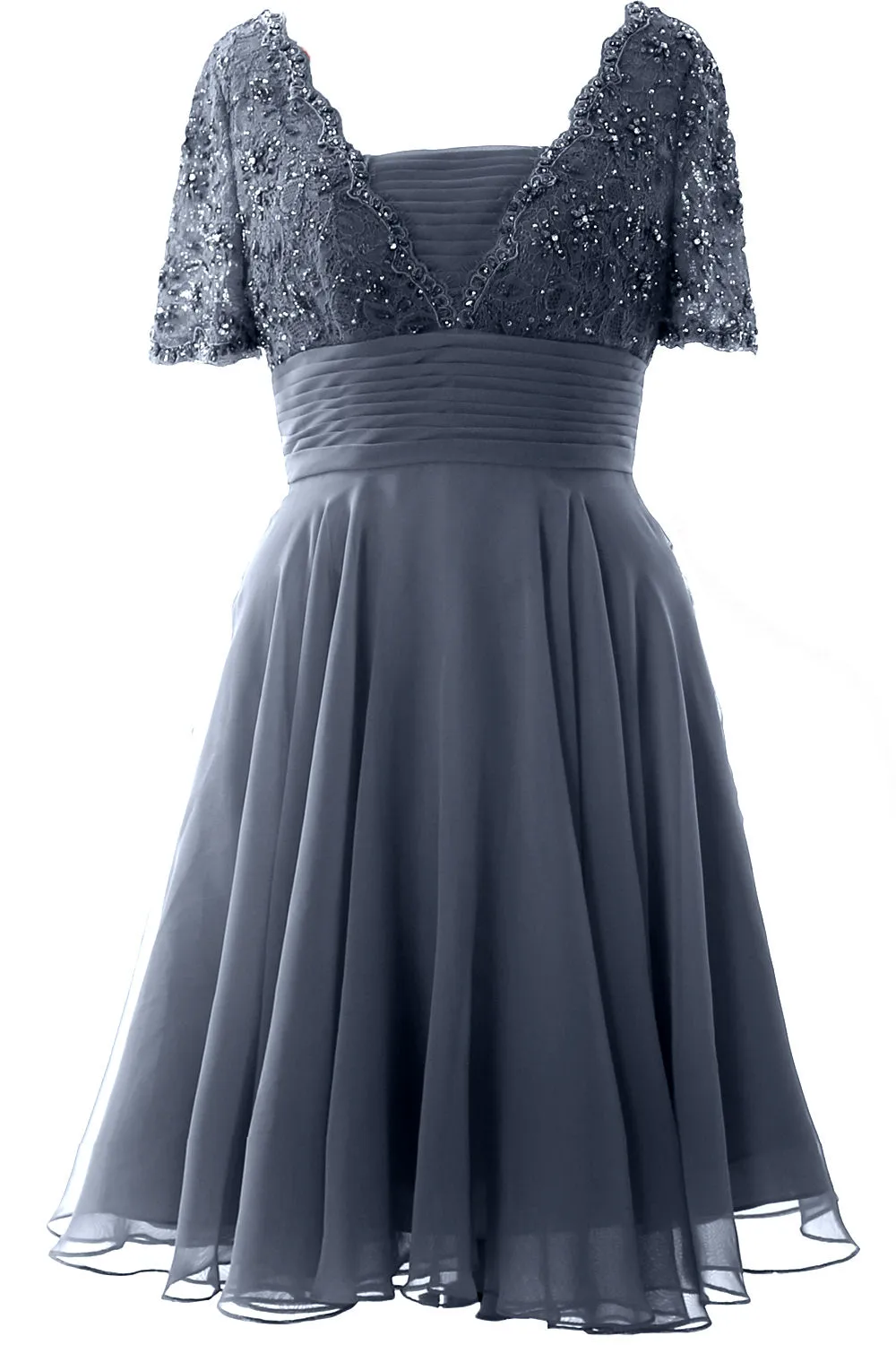 MACloth Women Mother of Bride Dress Short Sleeves Lace Wedding Party Formal Gown