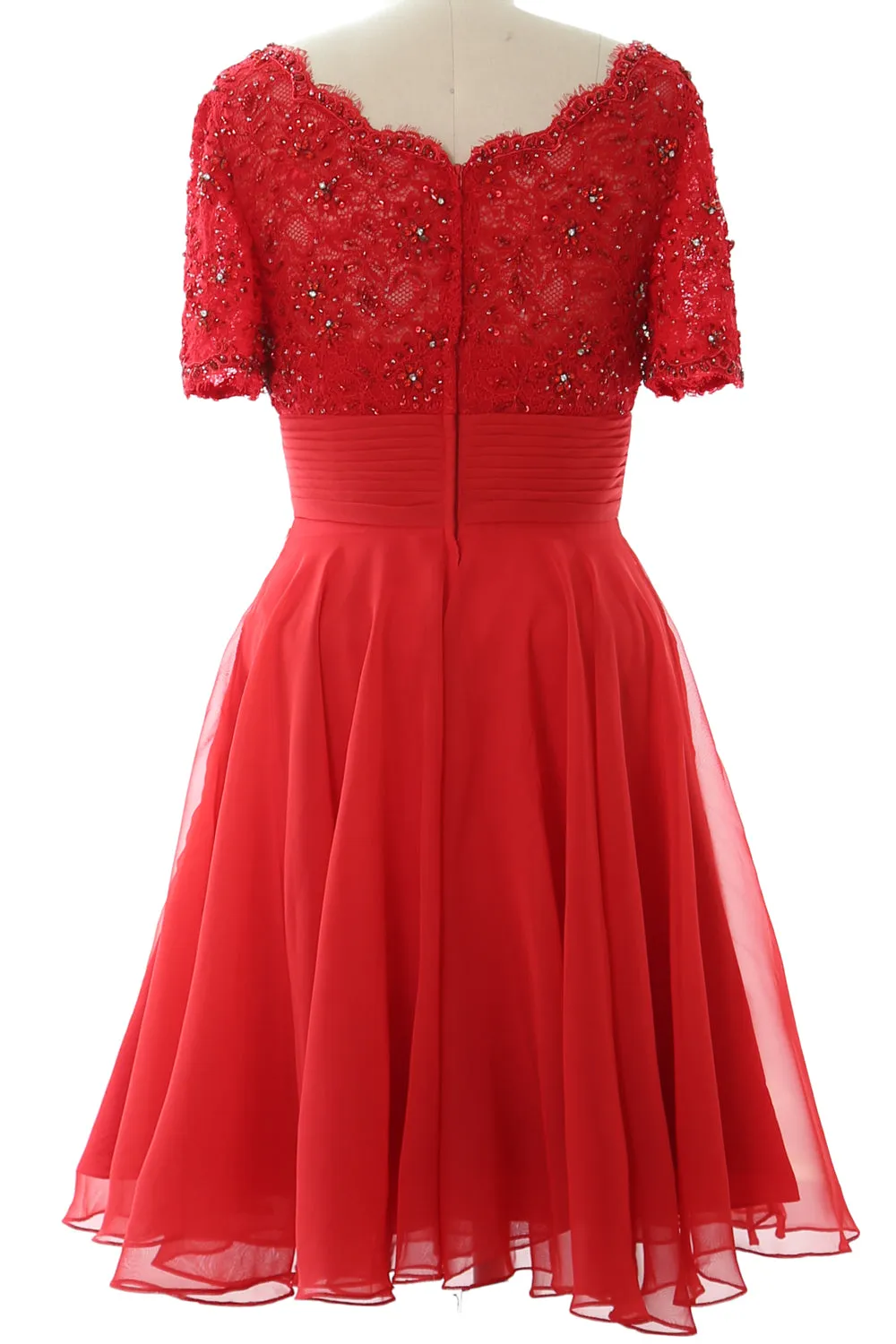MACloth Women Mother of Bride Dress Short Sleeves Lace Wedding Party Formal Gown