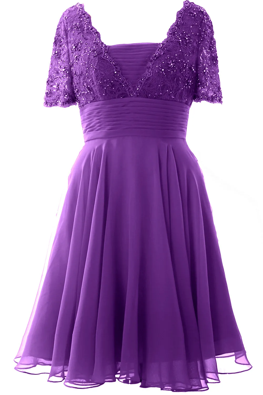 MACloth Women Mother of Bride Dress Short Sleeves Lace Wedding Party Formal Gown