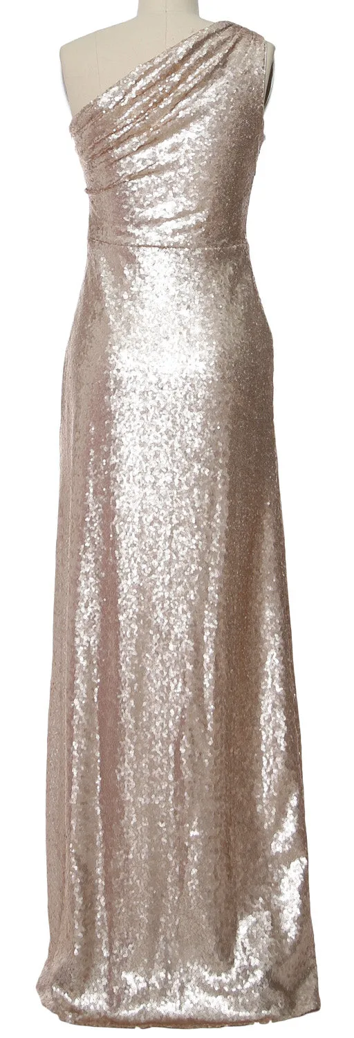 MACloth Women Sequin One Shoulder Long Bridemaid Dresses Military Ball Gown