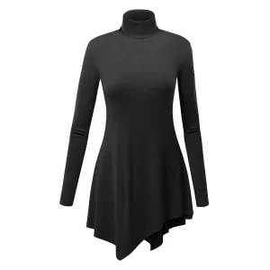Made by Johnny Women's Turtleneck Tunic with Handkerchief Hem Black Large