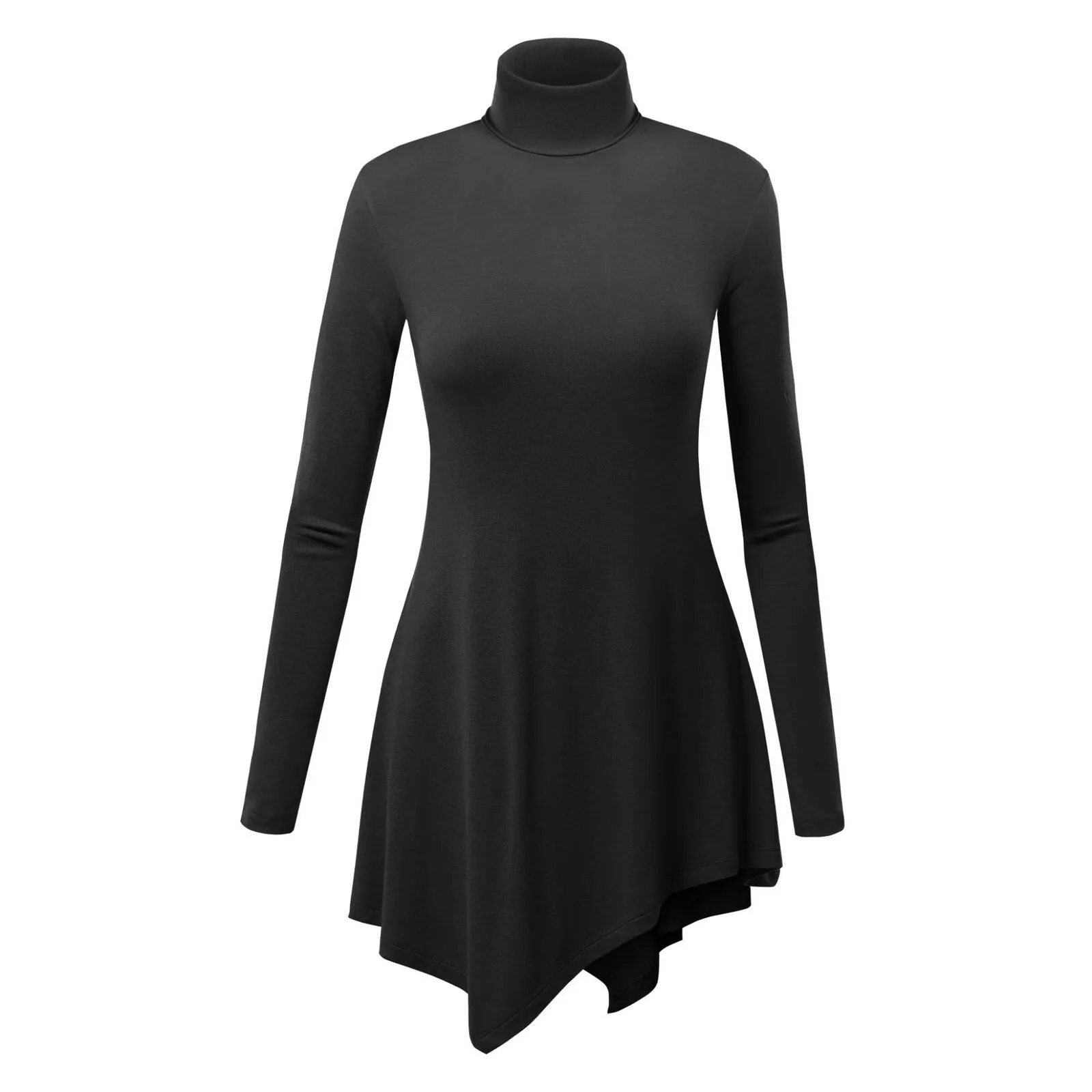 Made by Johnny Women's Turtleneck Tunic with Handkerchief Hem Black Large