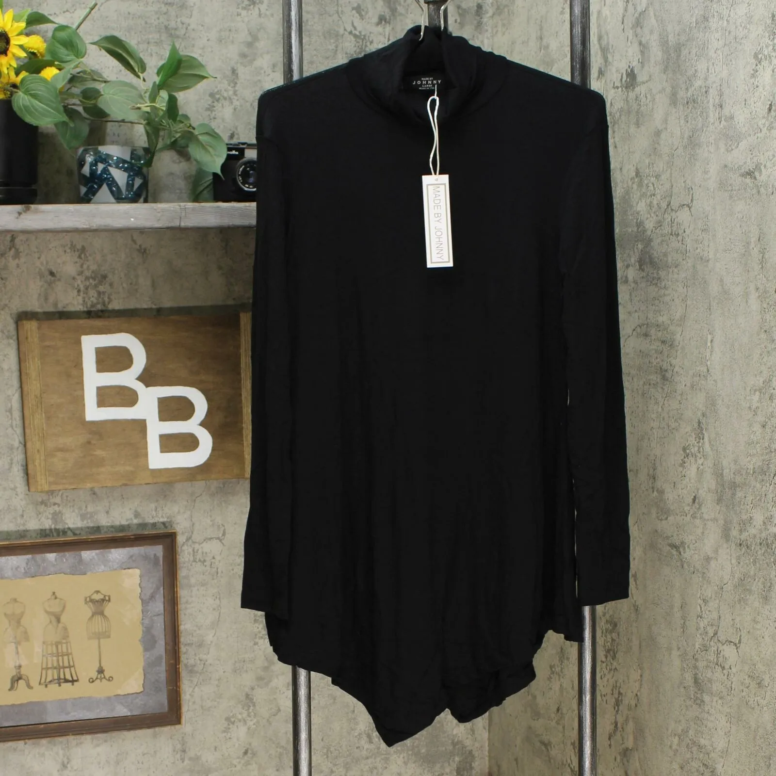 Made by Johnny Women's Turtleneck Tunic with Handkerchief Hem Black Large