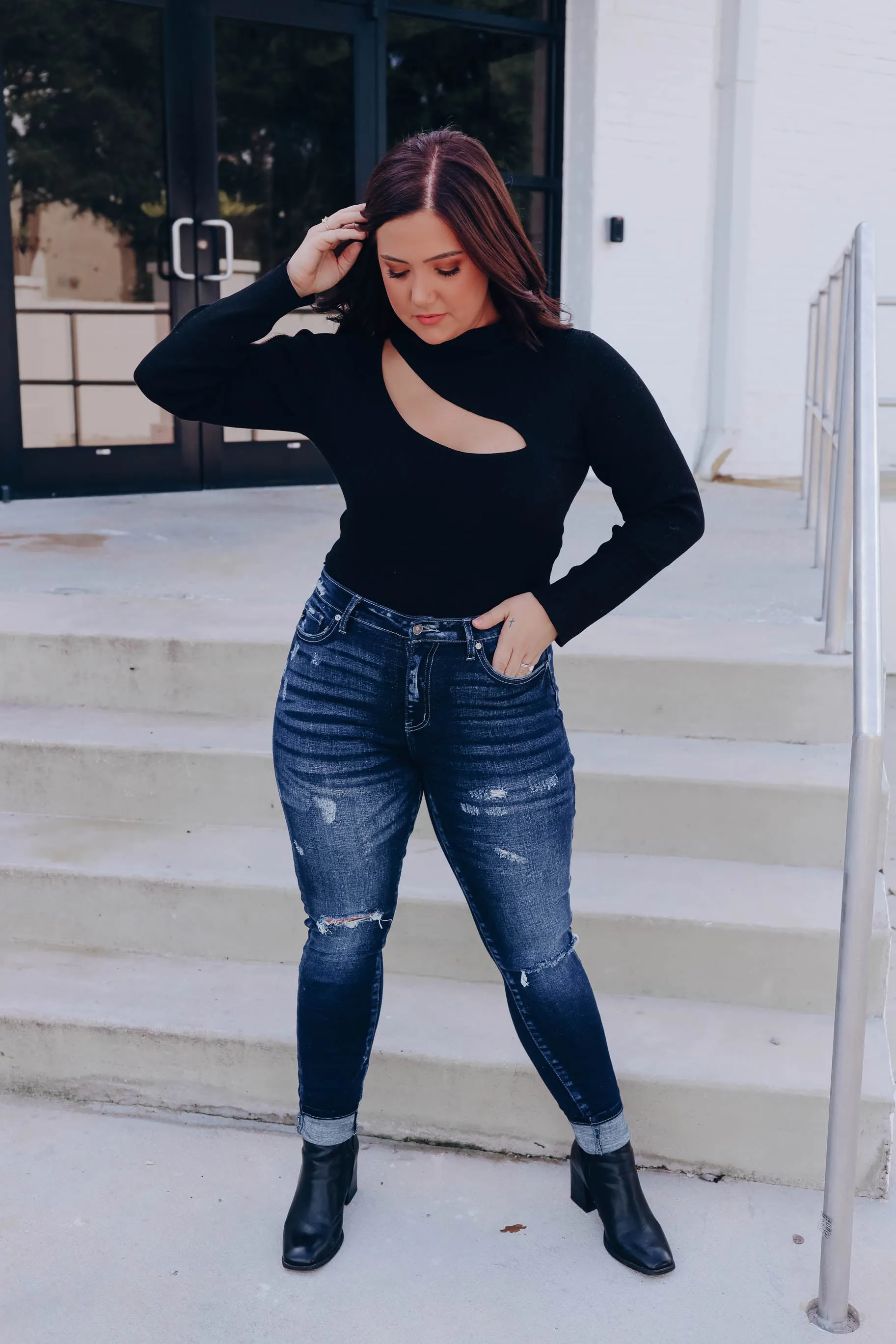 Mara One Shoulder Cutout Top - Black