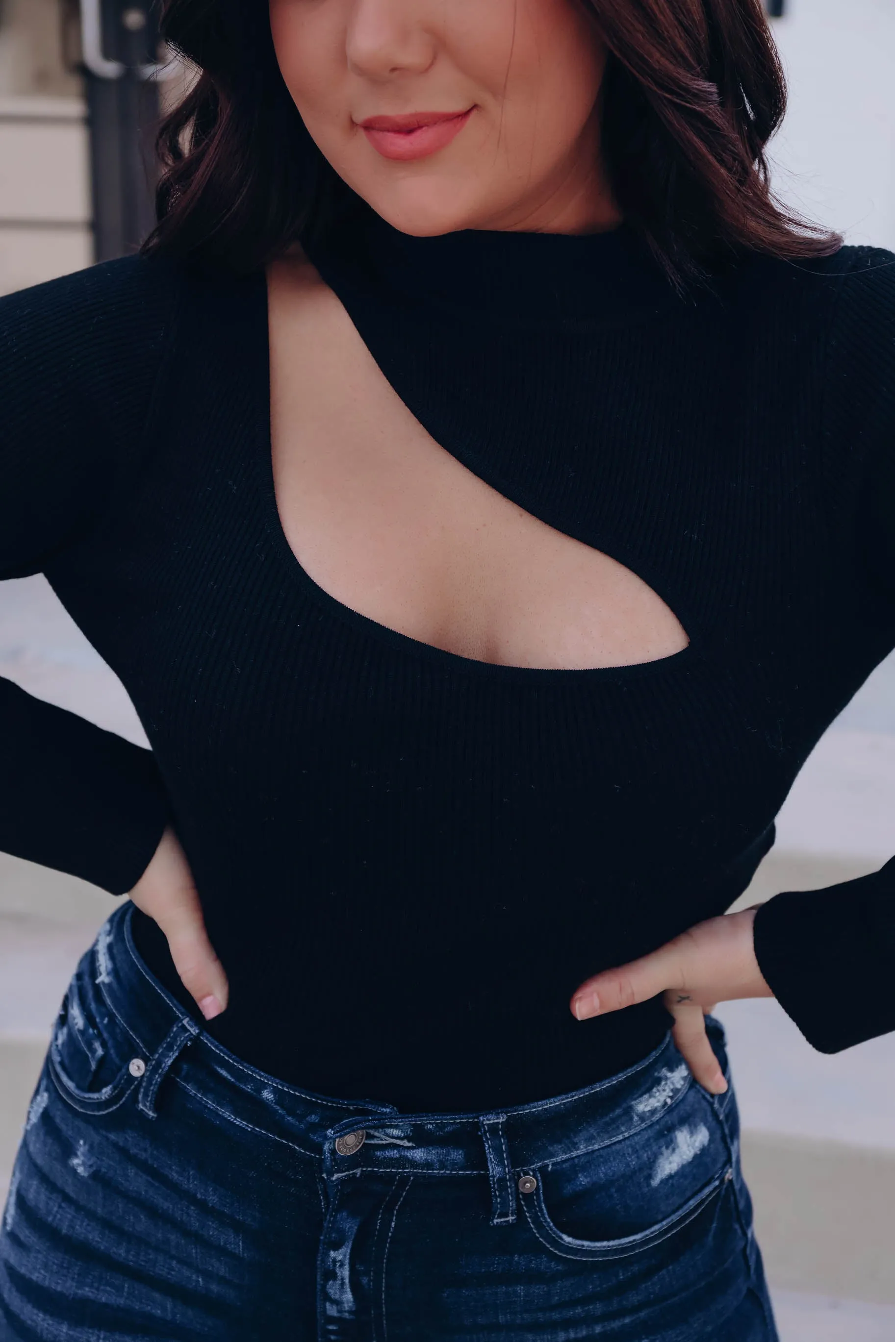 Mara One Shoulder Cutout Top - Black