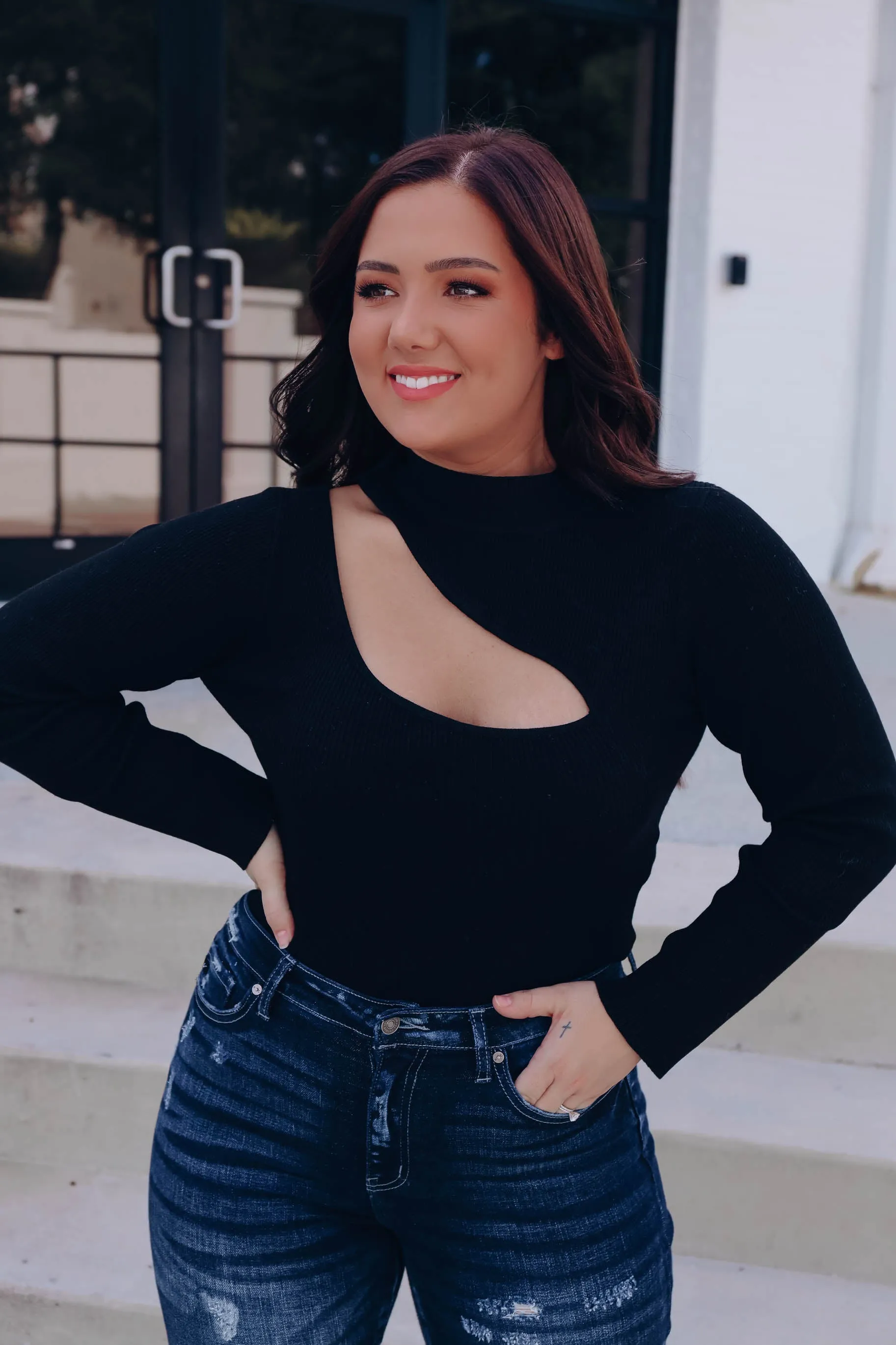 Mara One Shoulder Cutout Top - Black