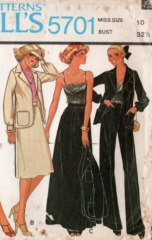McCall's 5701 Womens Jacket Pants Skirt & Stretch Tops 1970s Vintage Sewing Pattern Size 10 Bust 32.5 inches