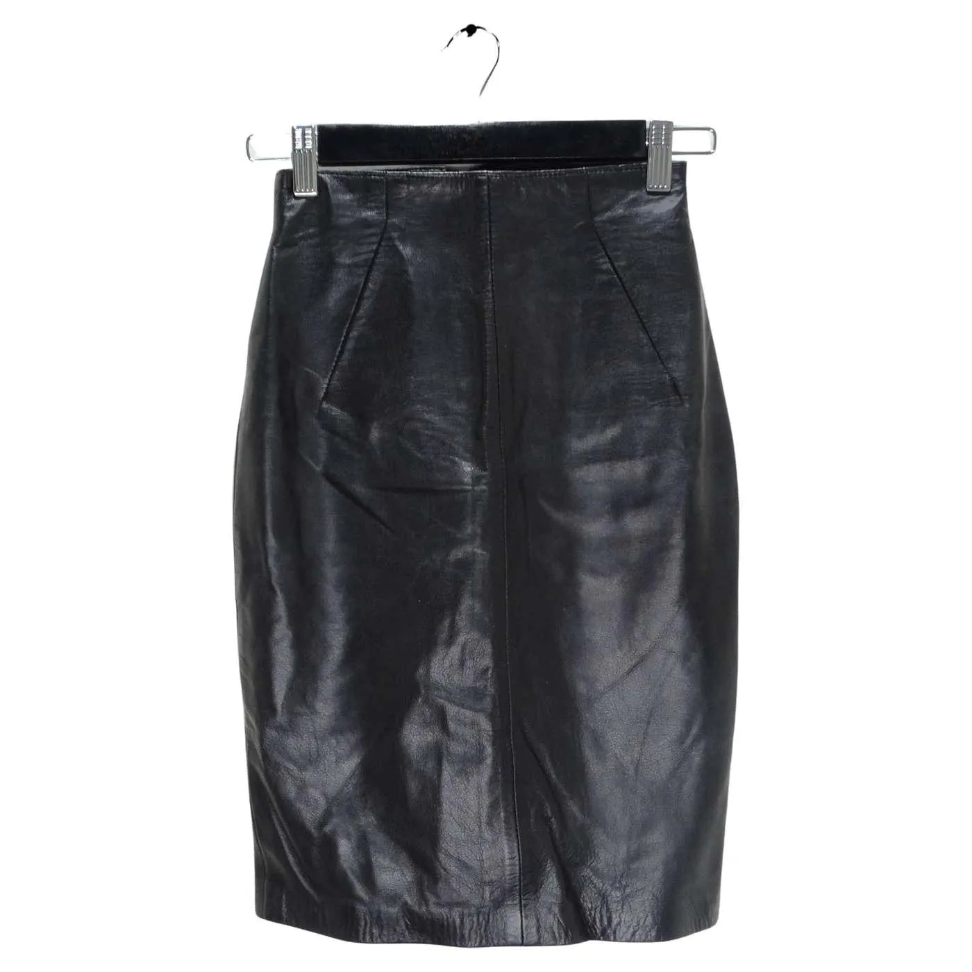 Michael Hoban 1980s Black Leather Pencil Skirt