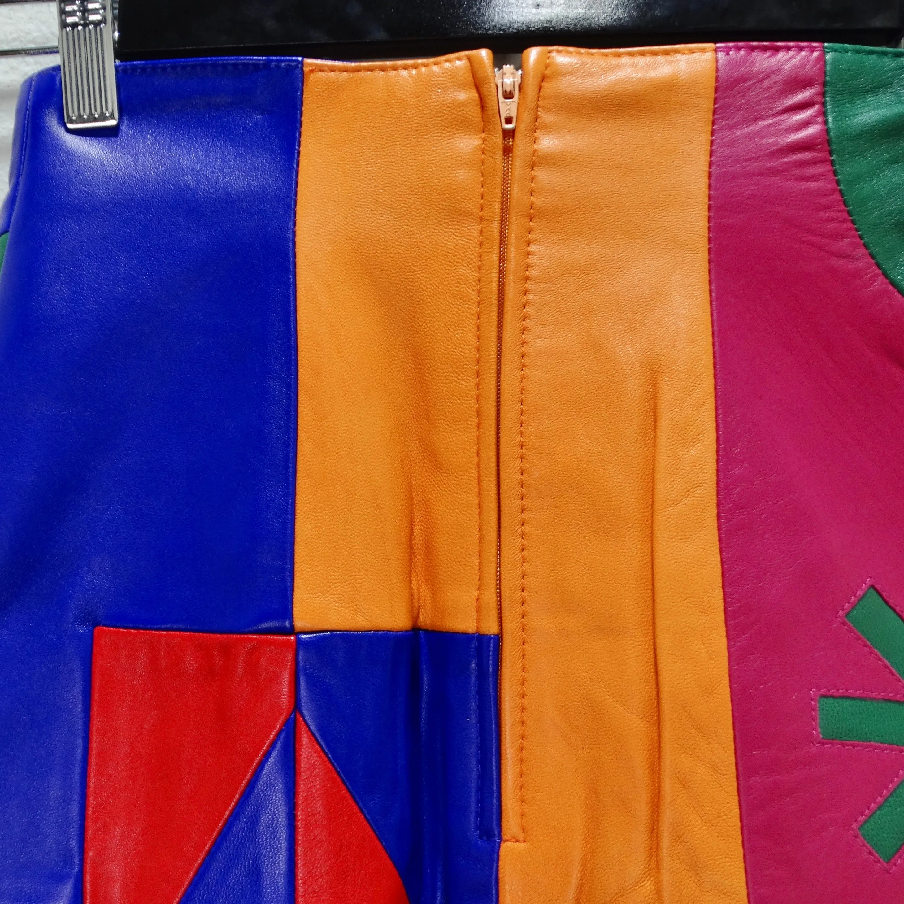 Michael Hoban 1980s Multicolor Leather Pencil Skirt