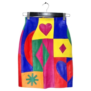 Michael Hoban 1980s Multicolor Leather Pencil Skirt