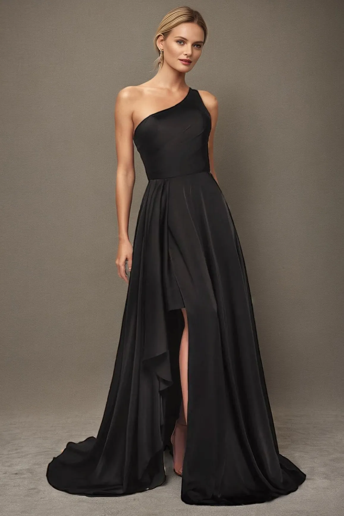 Minimalist Elegant One Shoulder Sleeveless A Line Prom Dress
