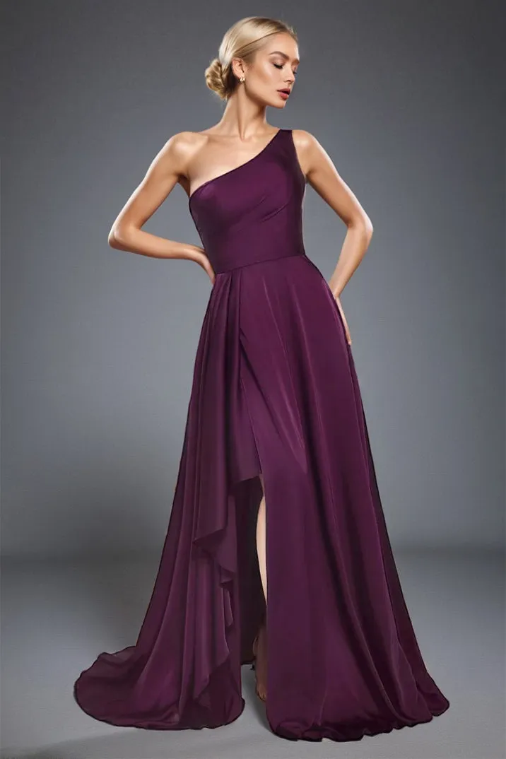 Minimalist Elegant One Shoulder Sleeveless A Line Prom Dress