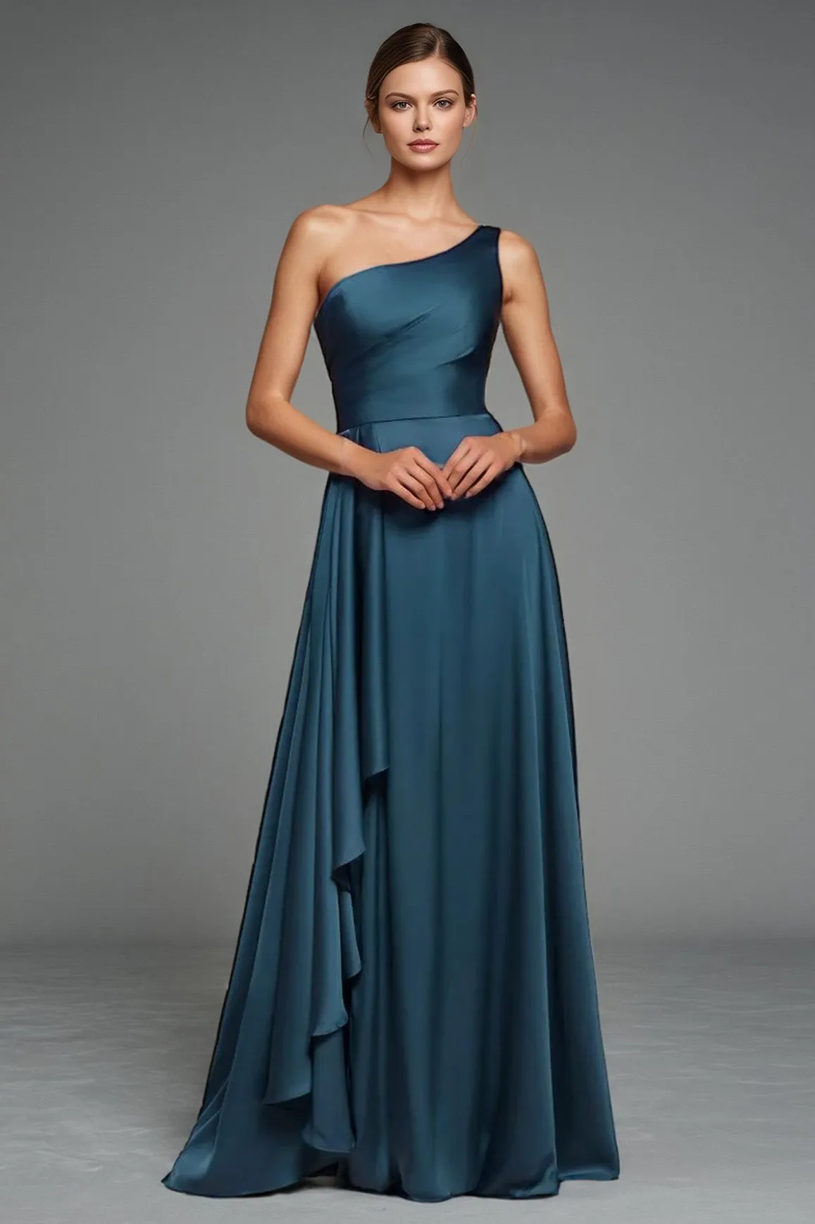 Minimalist Elegant One Shoulder Sleeveless A Line Prom Dress