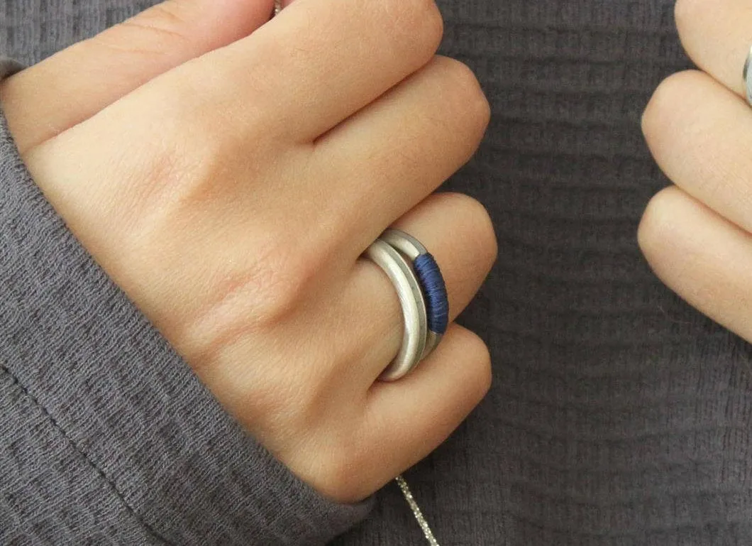 Minimalist Silver Concrete Line Ring