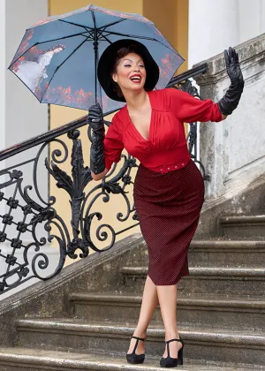 Miss Candyfloss Edmona Lou Polkadot 50's Pencil Dress Black Red