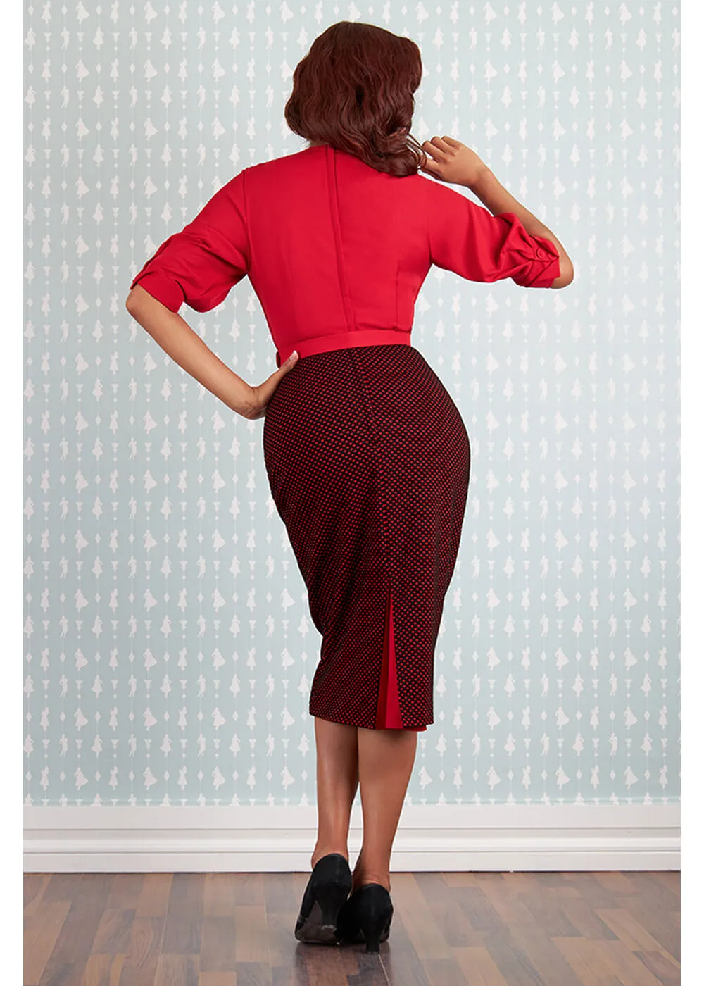 Miss Candyfloss Edmona Lou Polkadot 50's Pencil Dress Black Red