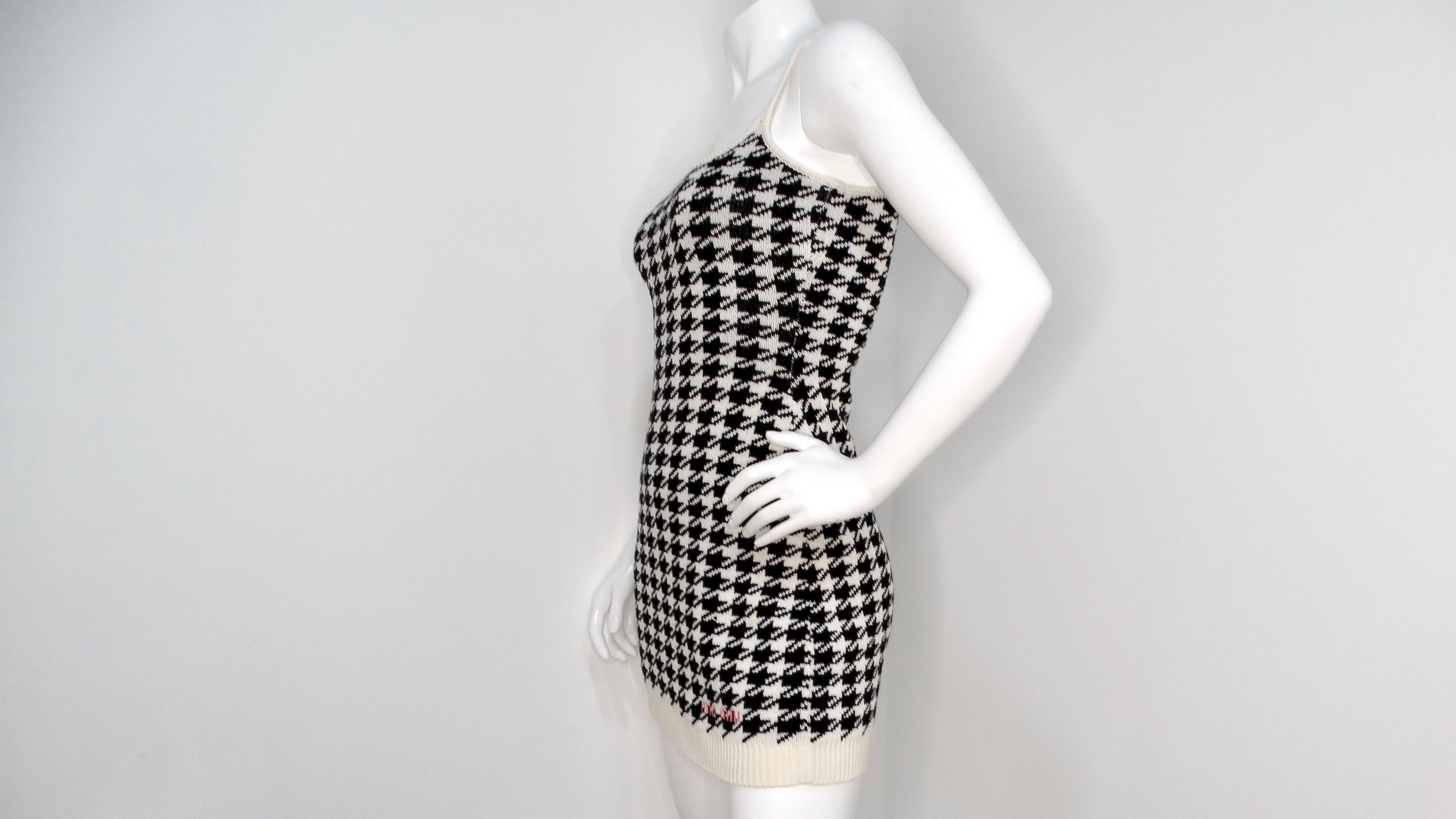 Miu Miu Cashmere Mini Houndstooth Sleeveless Dress