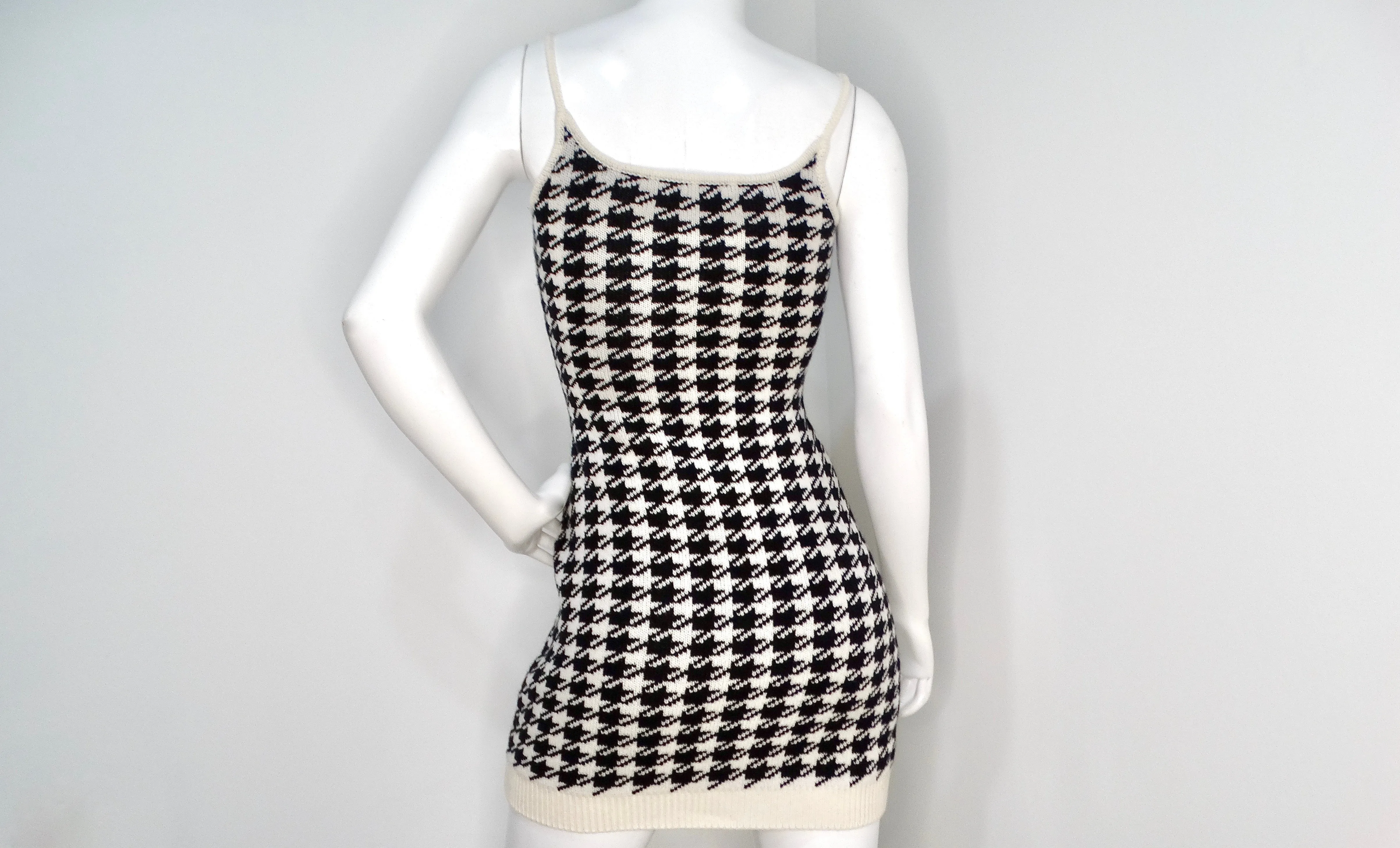 Miu Miu Cashmere Mini Houndstooth Sleeveless Dress