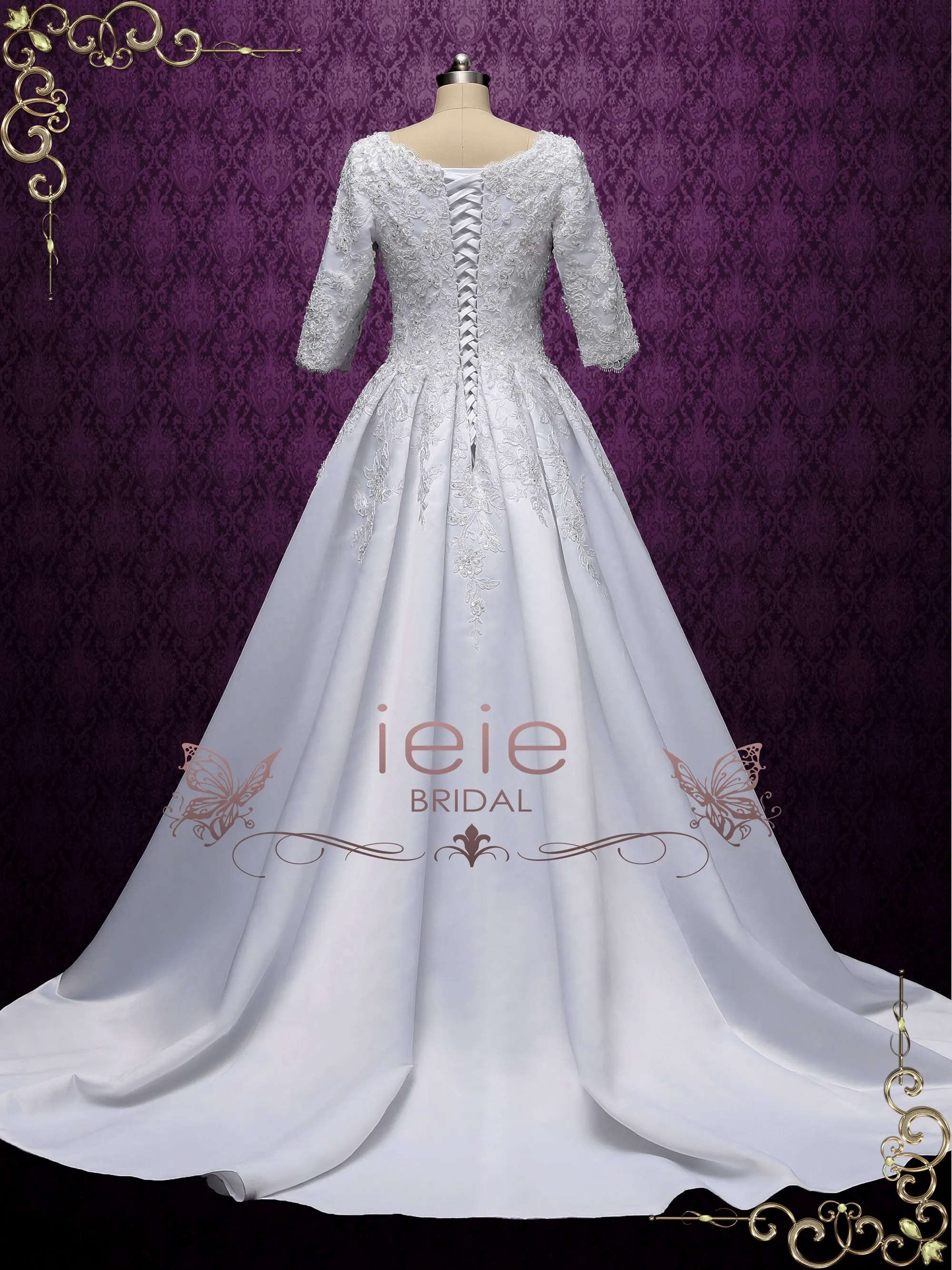 Modest Lace Wedding Dress with Half Sleeves AMBROSE