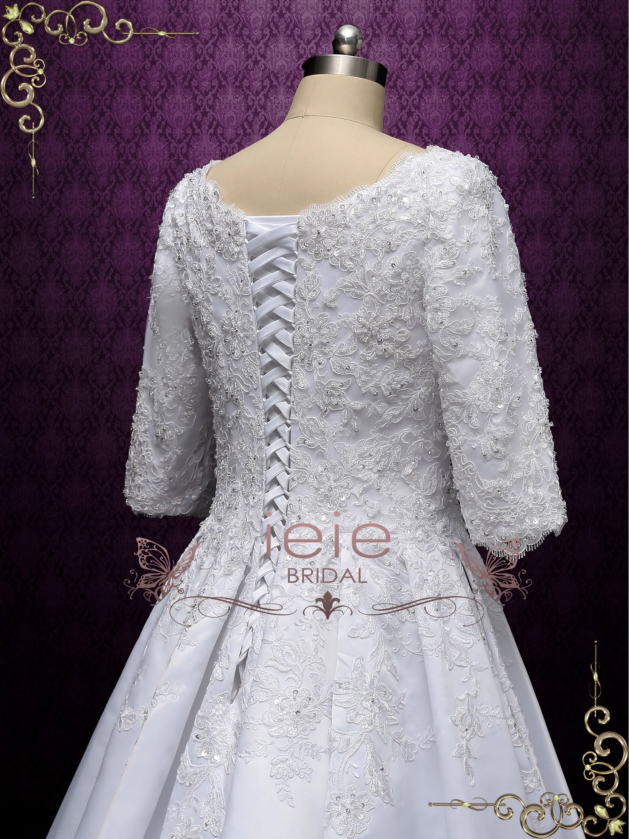 Modest Lace Wedding Dress with Half Sleeves AMBROSE