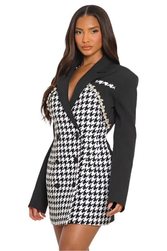 Moment in Style-  Houndstooth Blazer Dress
