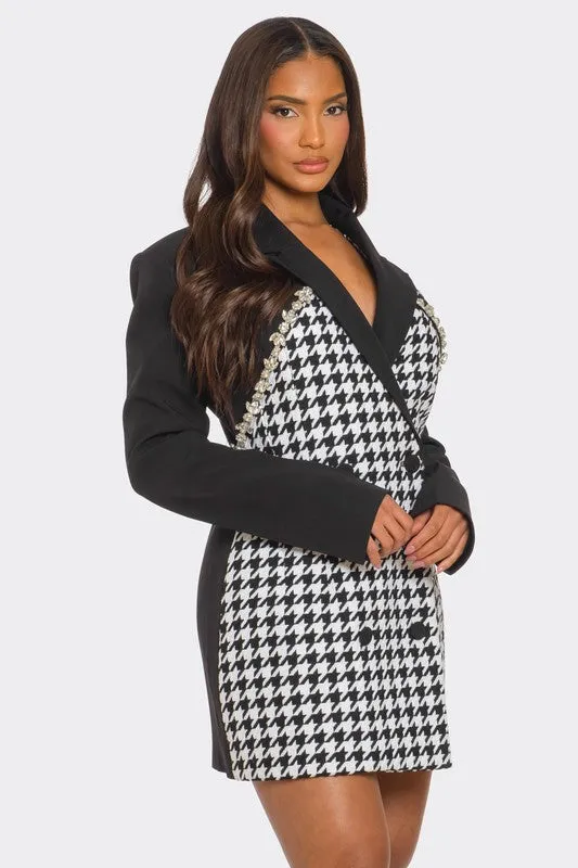 Moment in Style-  Houndstooth Blazer Dress