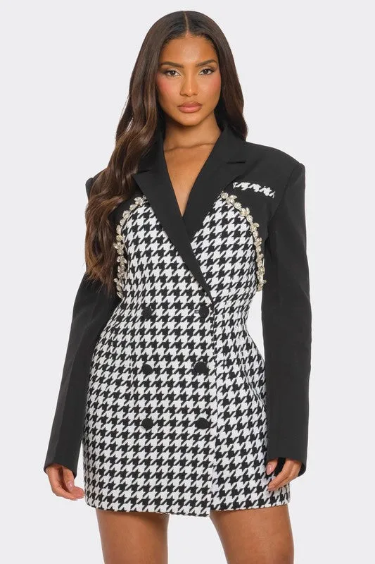 Moment in Style-  Houndstooth Blazer Dress
