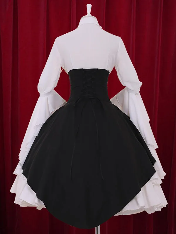 Multicolor Lolita Dress Buttons Tiered Cotton Dress