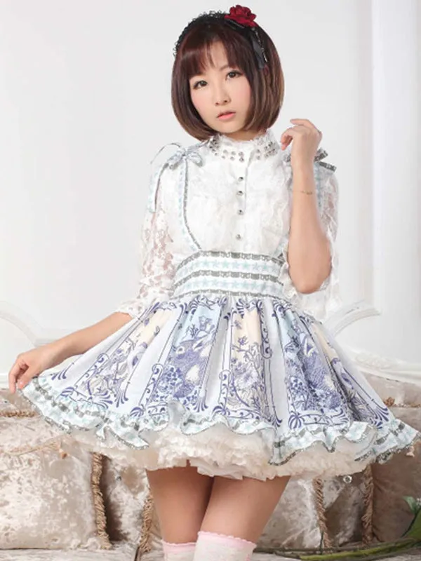 Multicolor Print Hime Polyester Lolita Skirt for Women