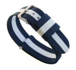 Navy Blue Ivory White Nylon NATO® style Watch Band (18mm, 24mm SALE)