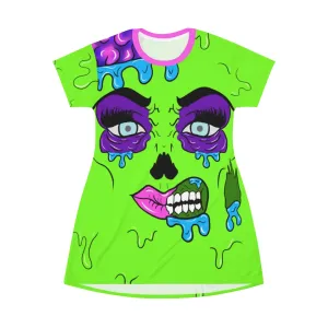Neon Green Zombie Pop Art All Over Print T-Shirt Dress