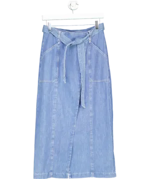 Oliver Bonas Blue Tie Waist Chambray Denim Midi Skirt UK 8