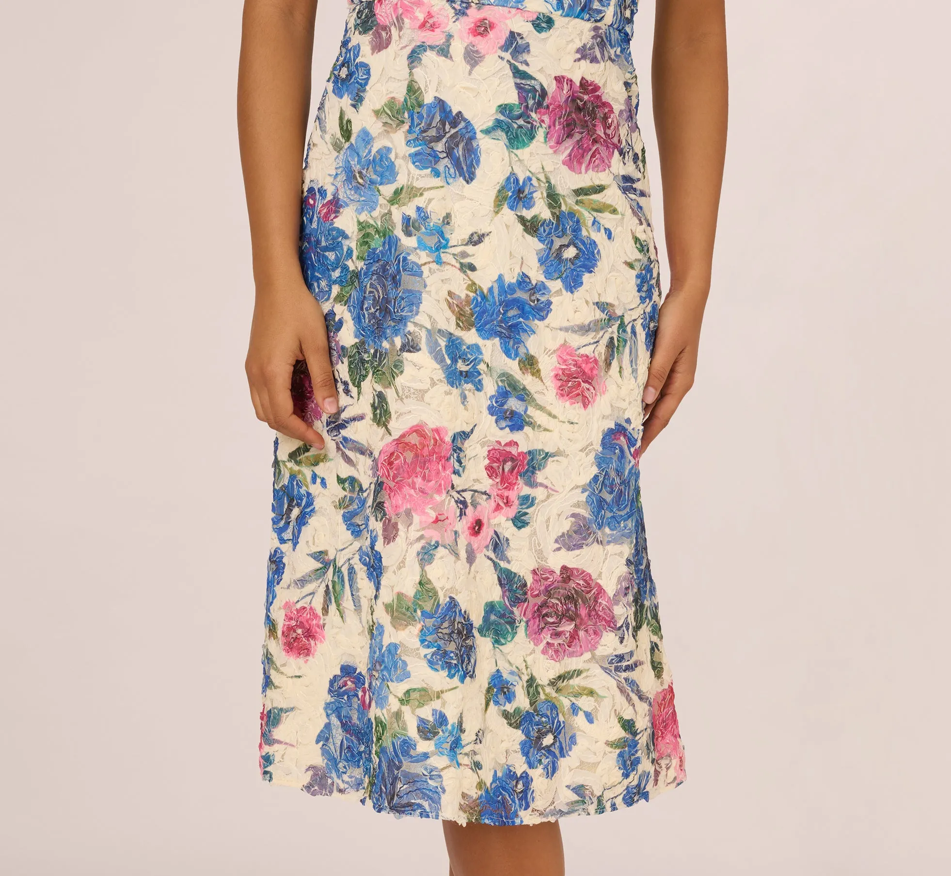 One Shoulder Floral Soutache Midi Dress In Alabaster Multi