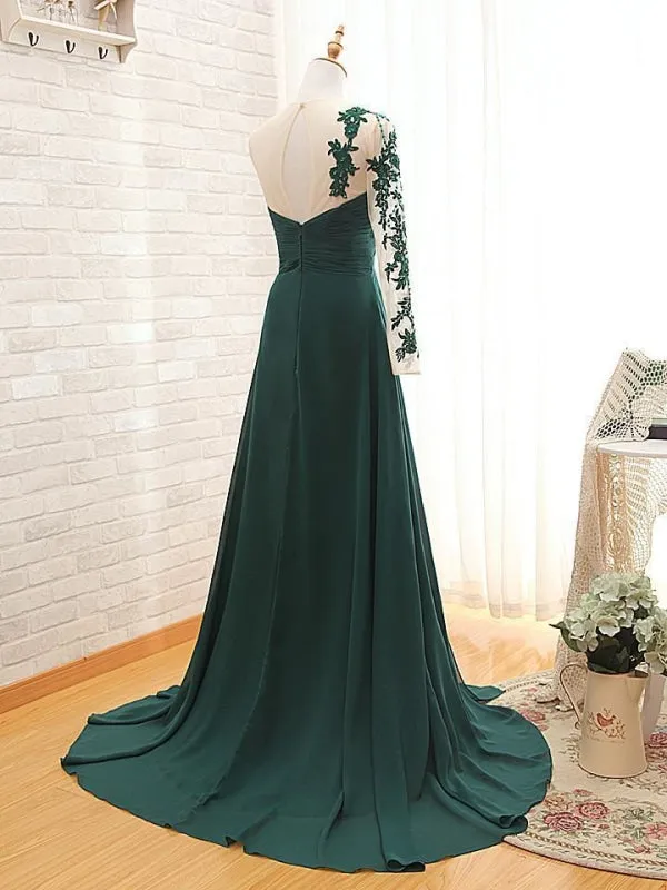 One Shoulder Long Sleeve A Line Dagreen Prom Dress
