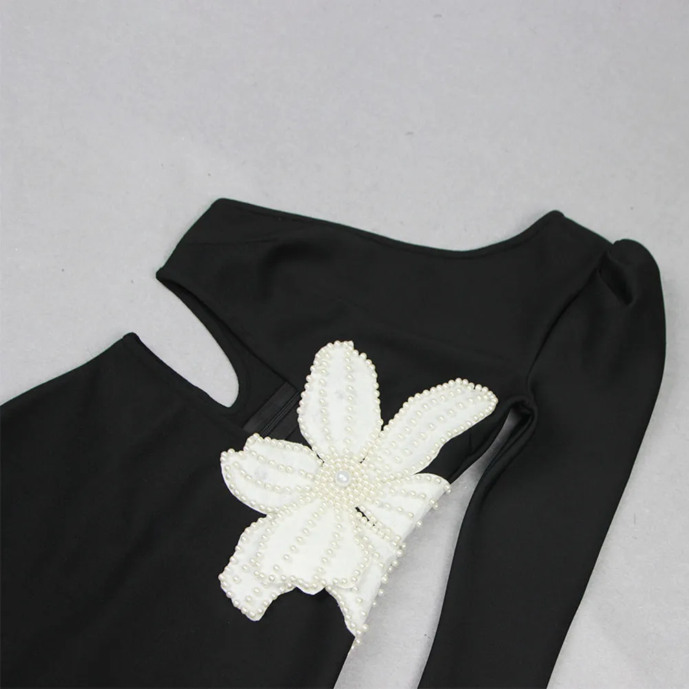 One Shoulder Pearl Midi Bandage Dress HL9407