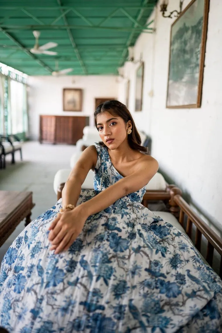 One Shoulder Printed Lehenga