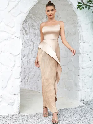 One Shoulder Sleeveless Ruffle Maxi Bodycon Dress HB0279