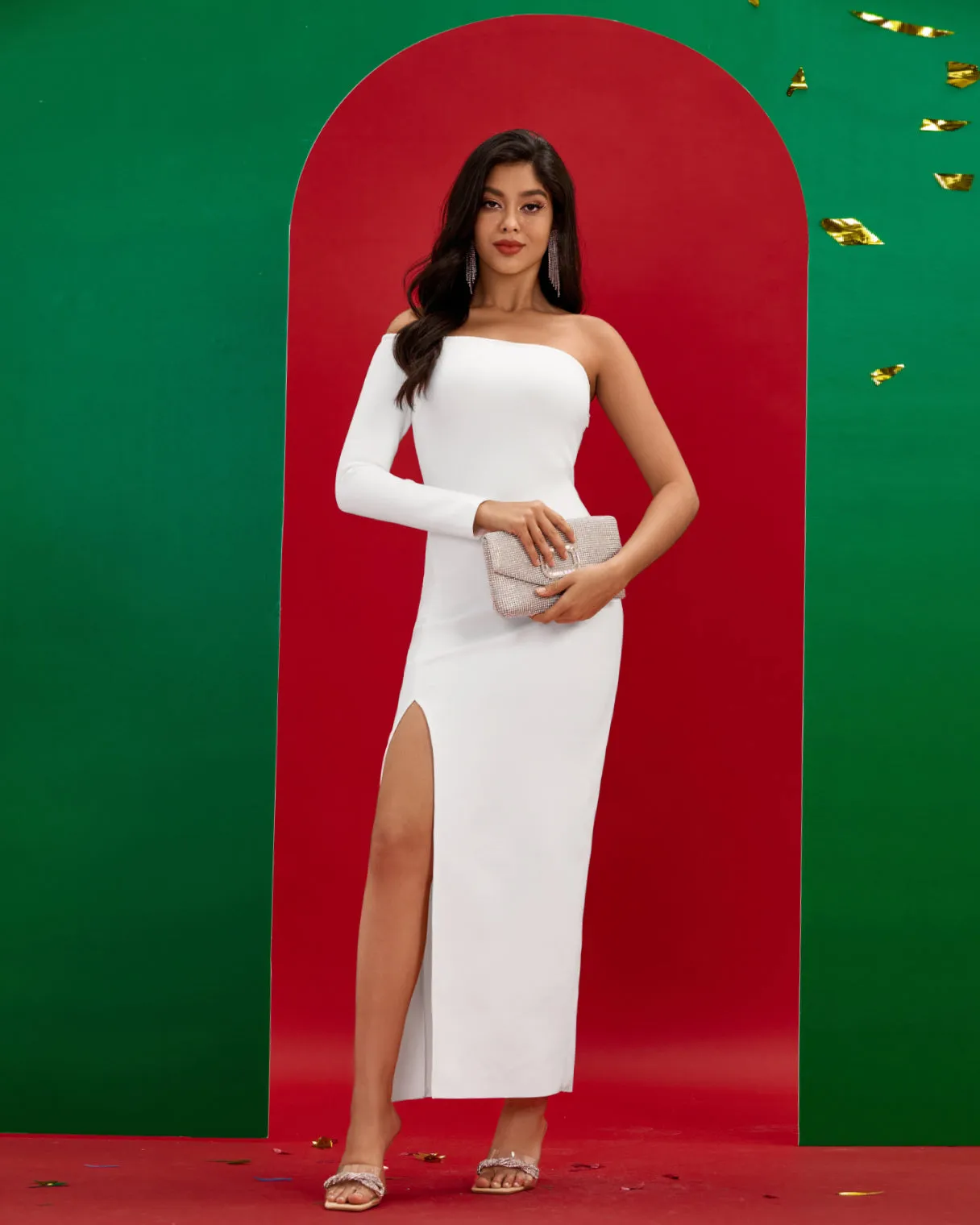 One-Sleeve High Slit Bandage Dress