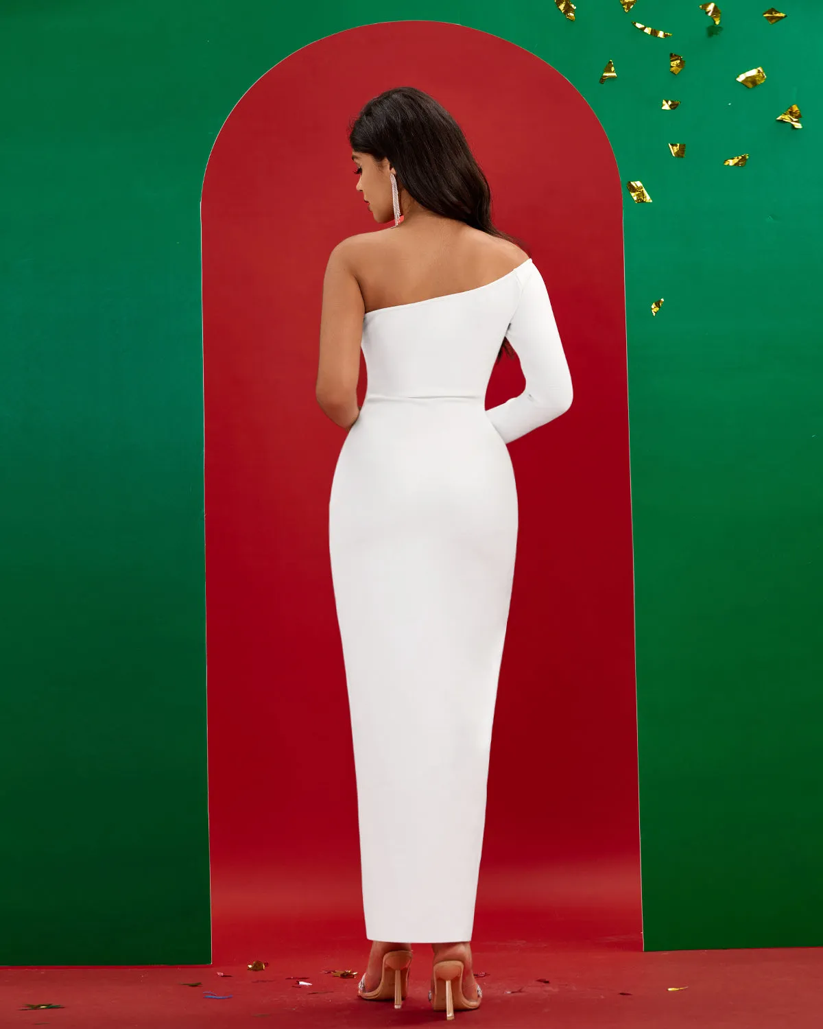One-Sleeve High Slit Bandage Dress
