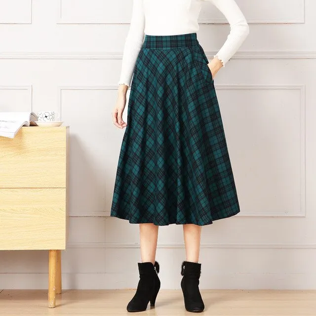 Origional Design 2019 Autumn And Winter New Style Plaid Skirt Retro A- line Dress High-waisted Mid-length Casual Plus-sized Skir