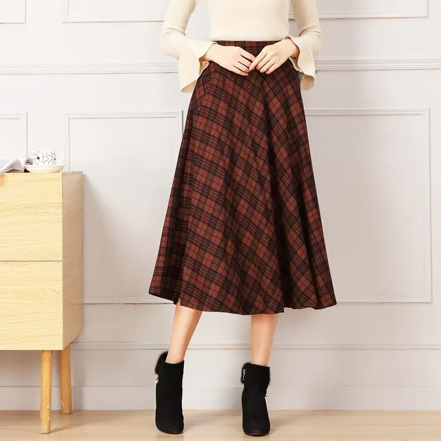 Origional Design 2019 Autumn And Winter New Style Plaid Skirt Retro A- line Dress High-waisted Mid-length Casual Plus-sized Skir