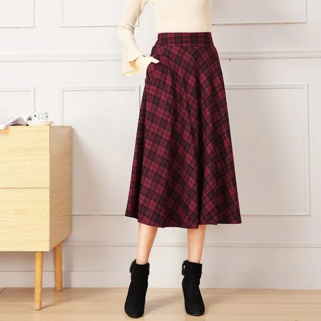 Origional Design 2019 Autumn And Winter New Style Plaid Skirt Retro A- line Dress High-waisted Mid-length Casual Plus-sized Skir