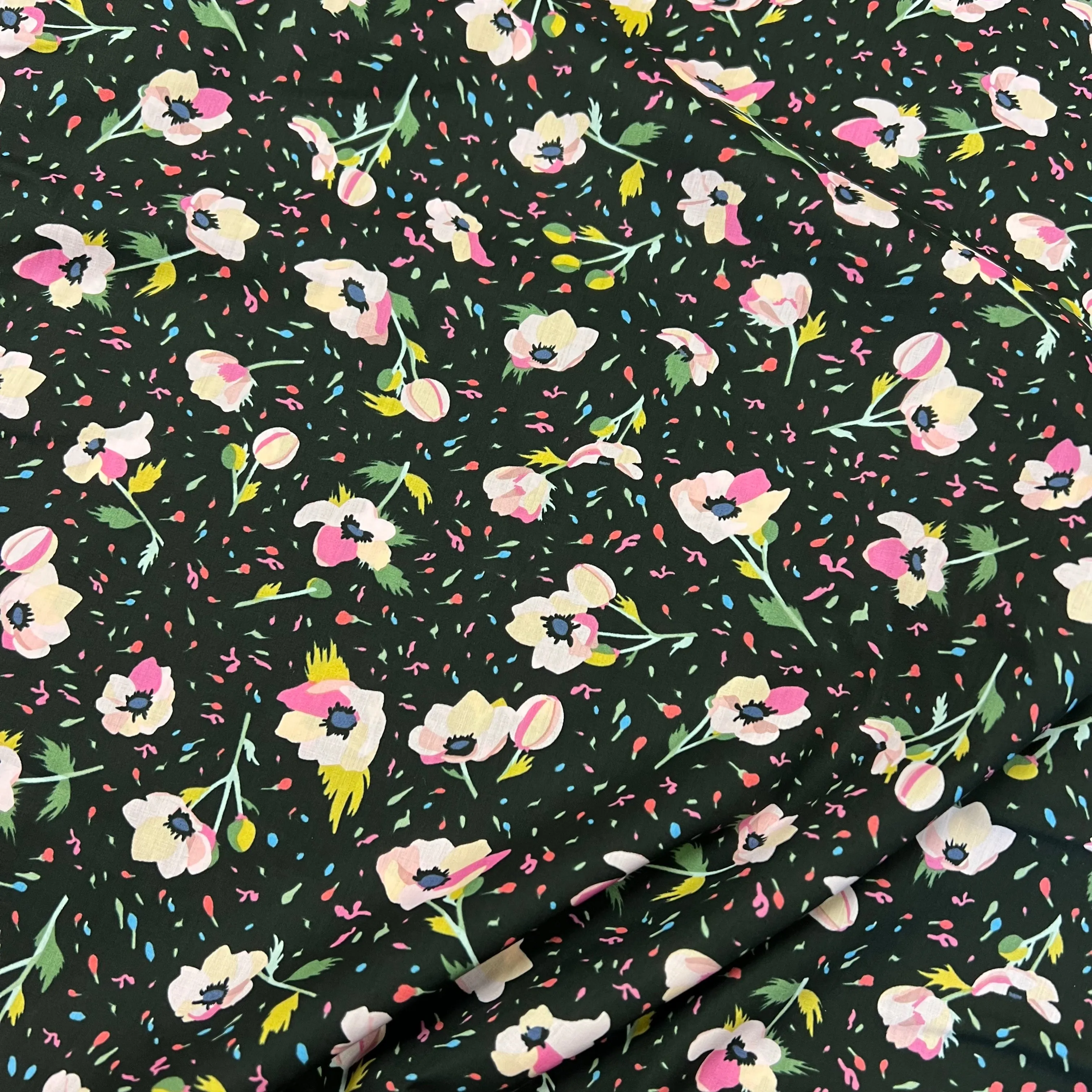 Party Flower | Cotton Lawn | Black