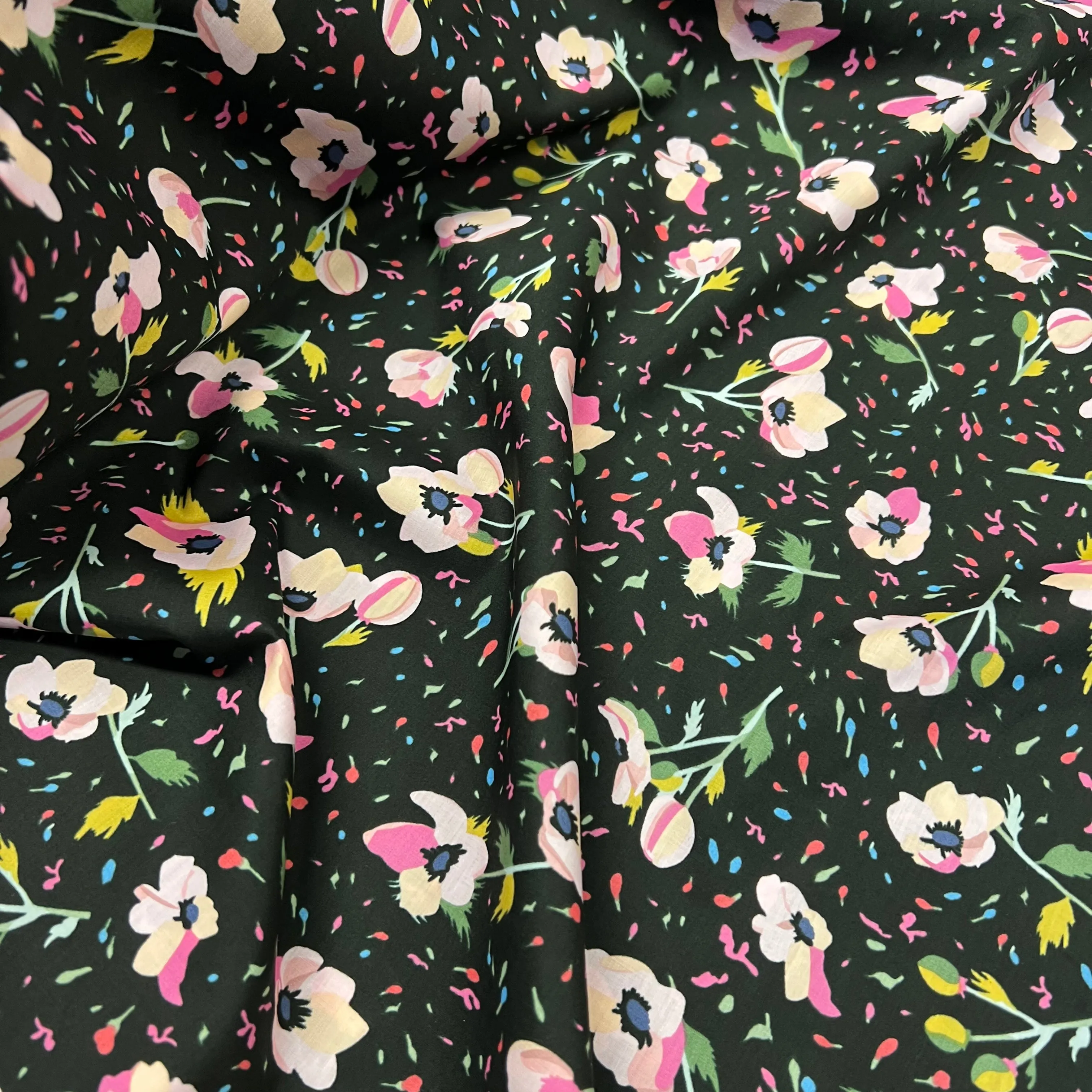 Party Flower | Cotton Lawn | Black