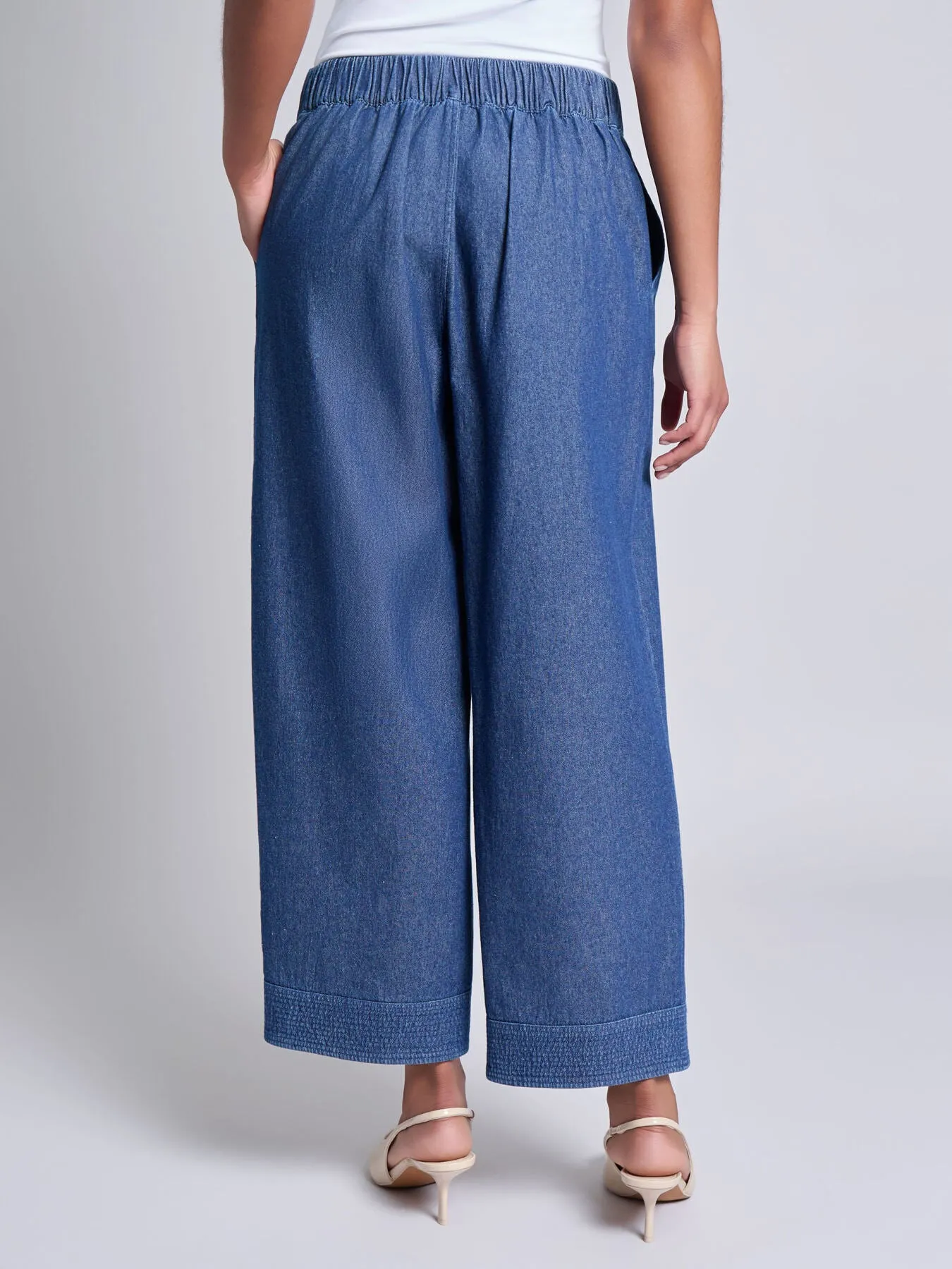 Petite Tie Waist Pant, Chambray