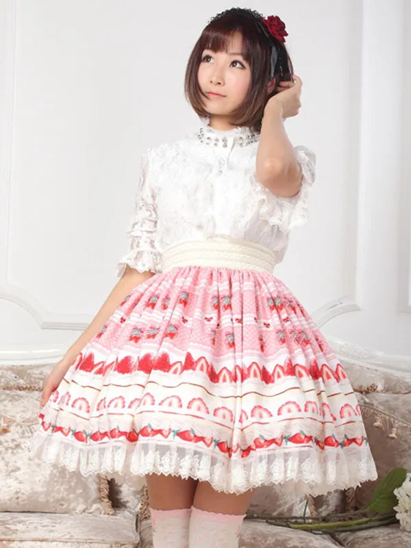 Pink Ruffle Polyester Lolita Skirt for Women